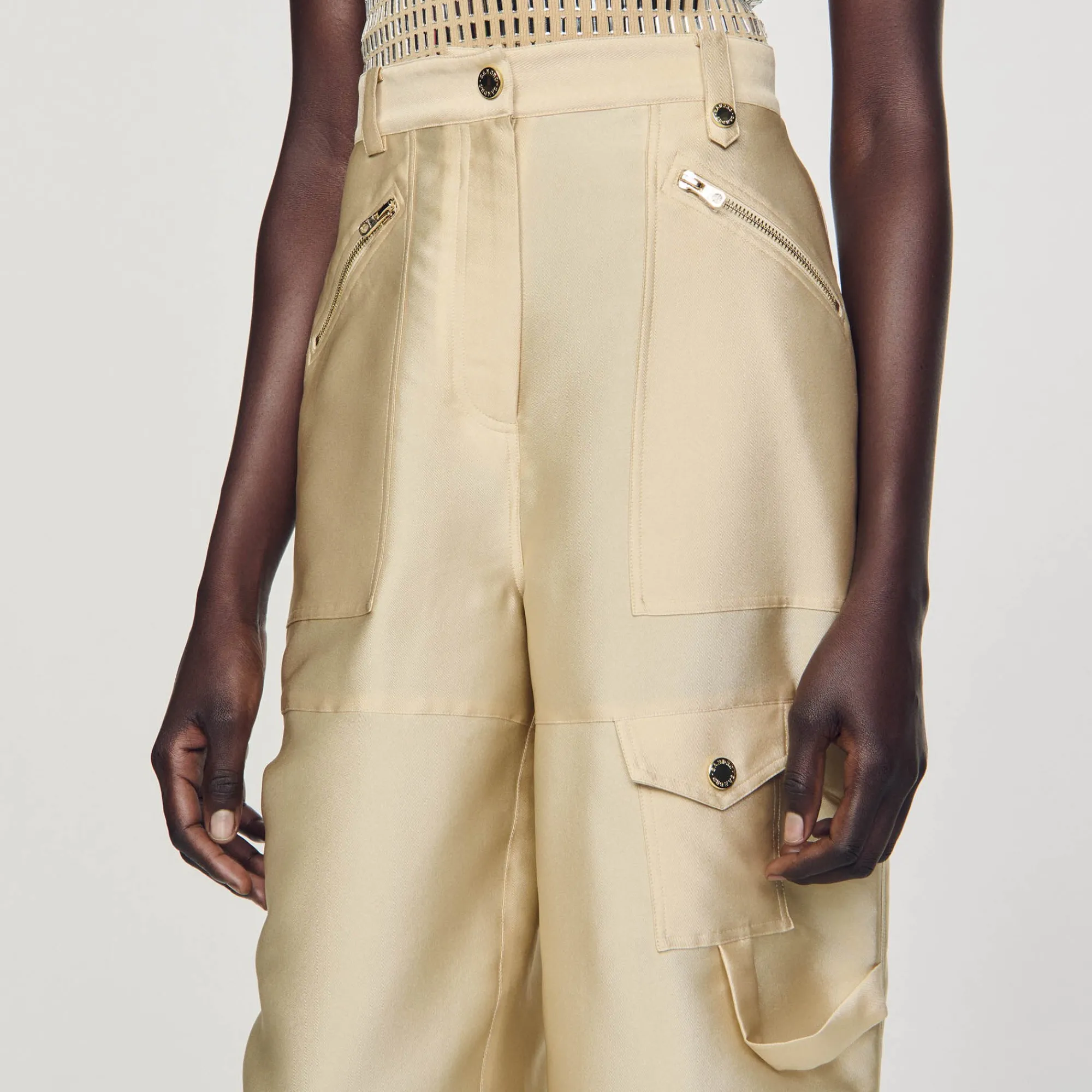 Ensembles|Pantalons & Jeans*SANDRO Pantalon Cargo Satiné Beige
