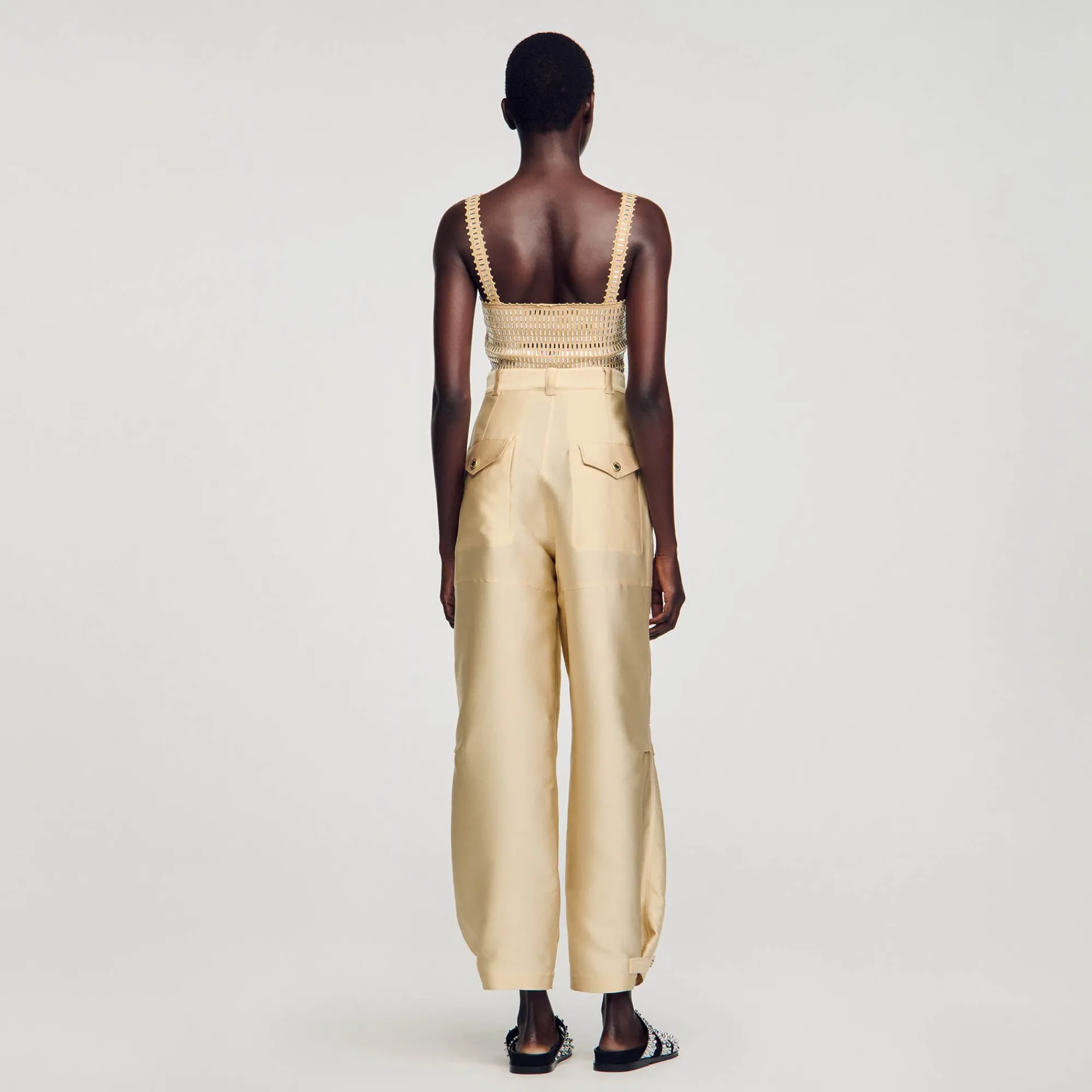 Ensembles|Pantalons & Jeans*SANDRO Pantalon Cargo Satiné Beige