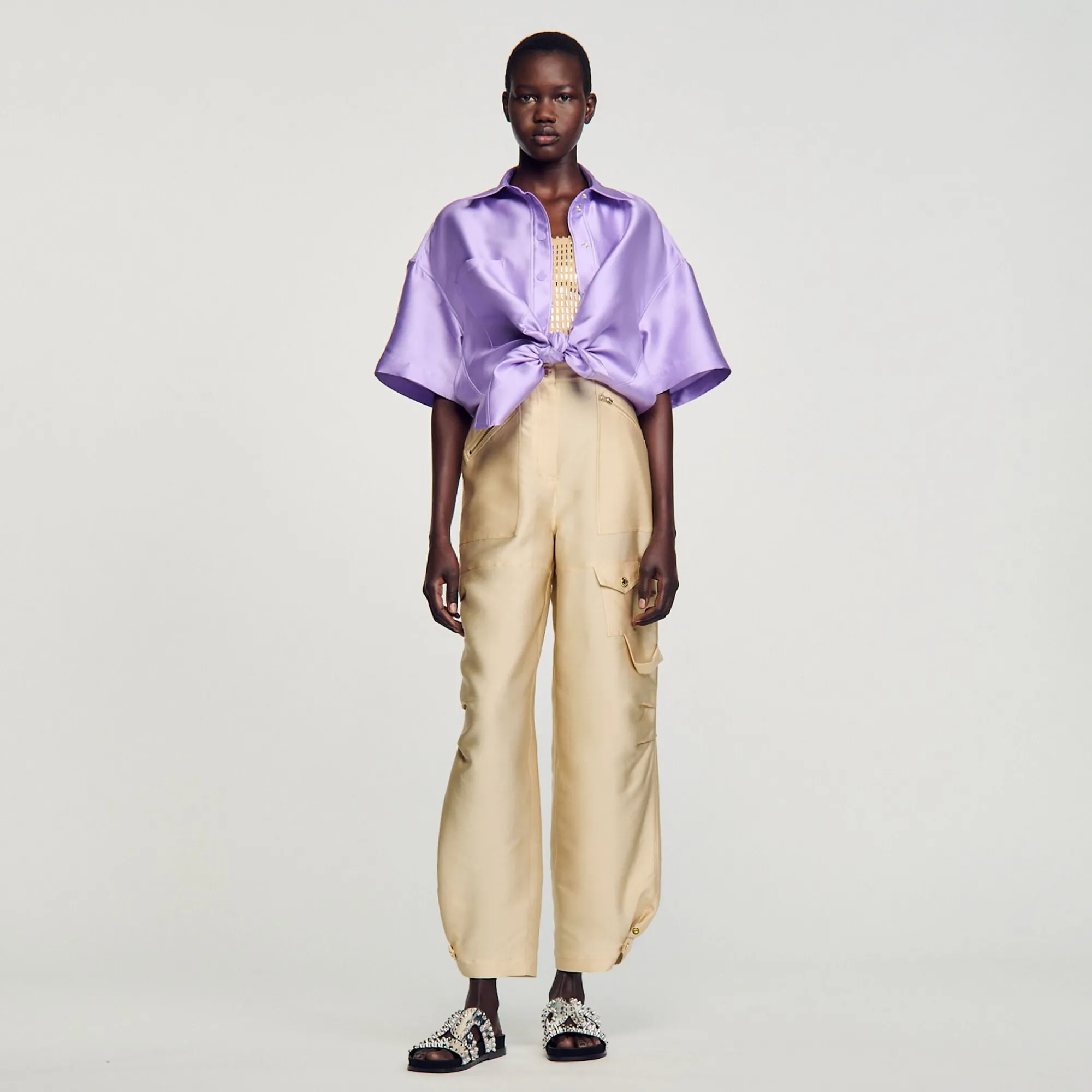 Ensembles|Pantalons & Jeans*SANDRO Pantalon Cargo Satiné Beige