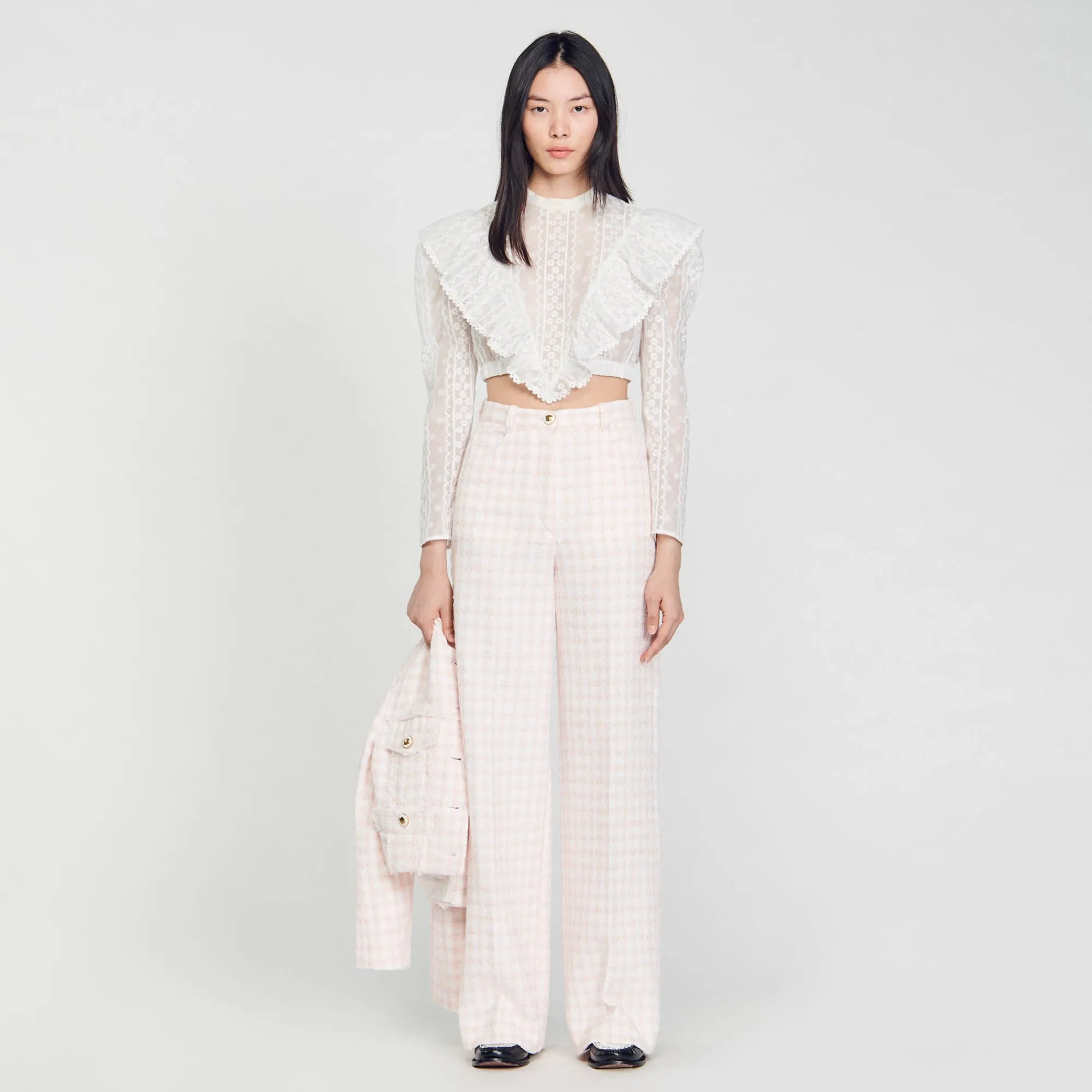 Costumes|Pantalons & Jeans*SANDRO Pantalon De Costume En Tweed Rose Clair