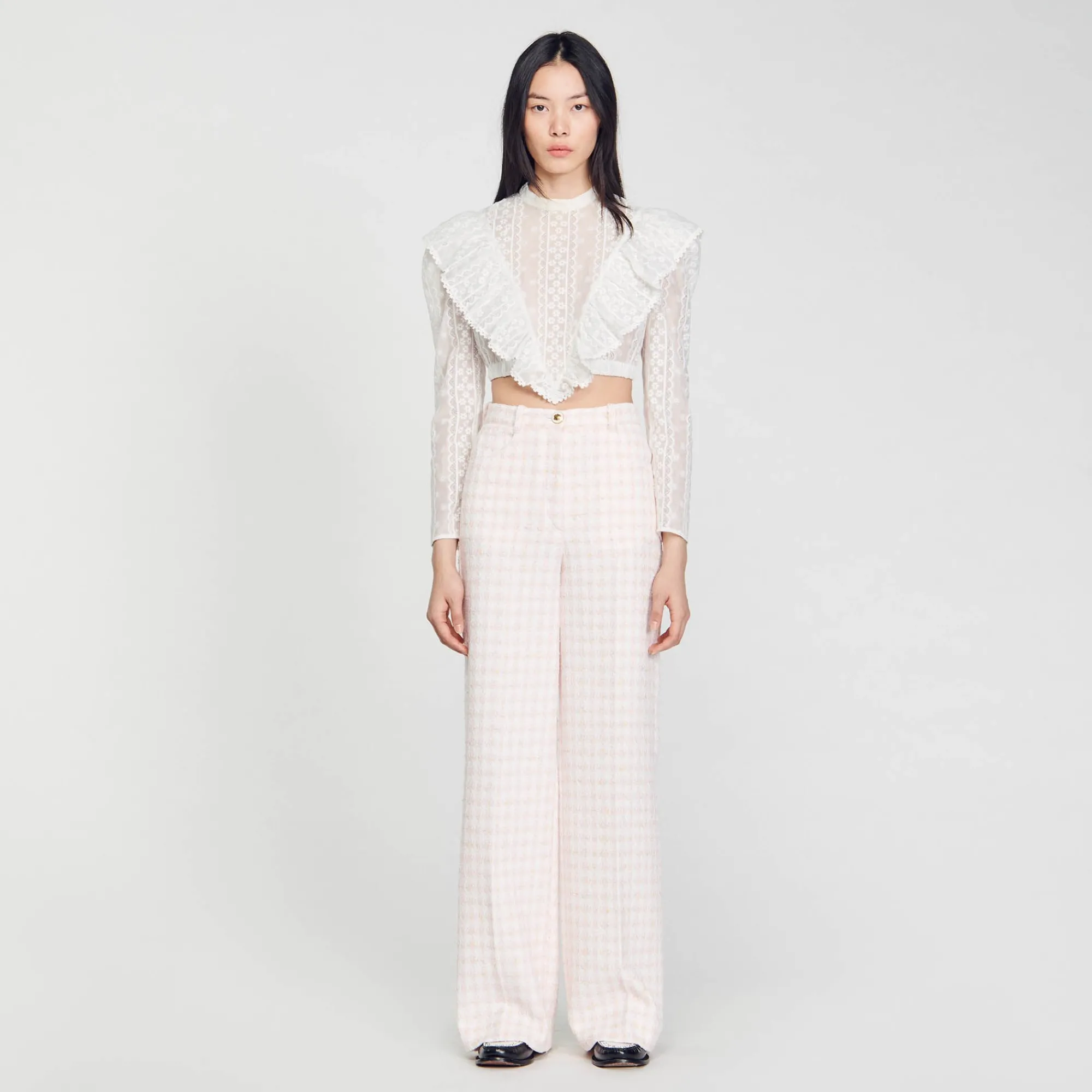 Costumes|Pantalons & Jeans*SANDRO Pantalon De Costume En Tweed Rose Clair