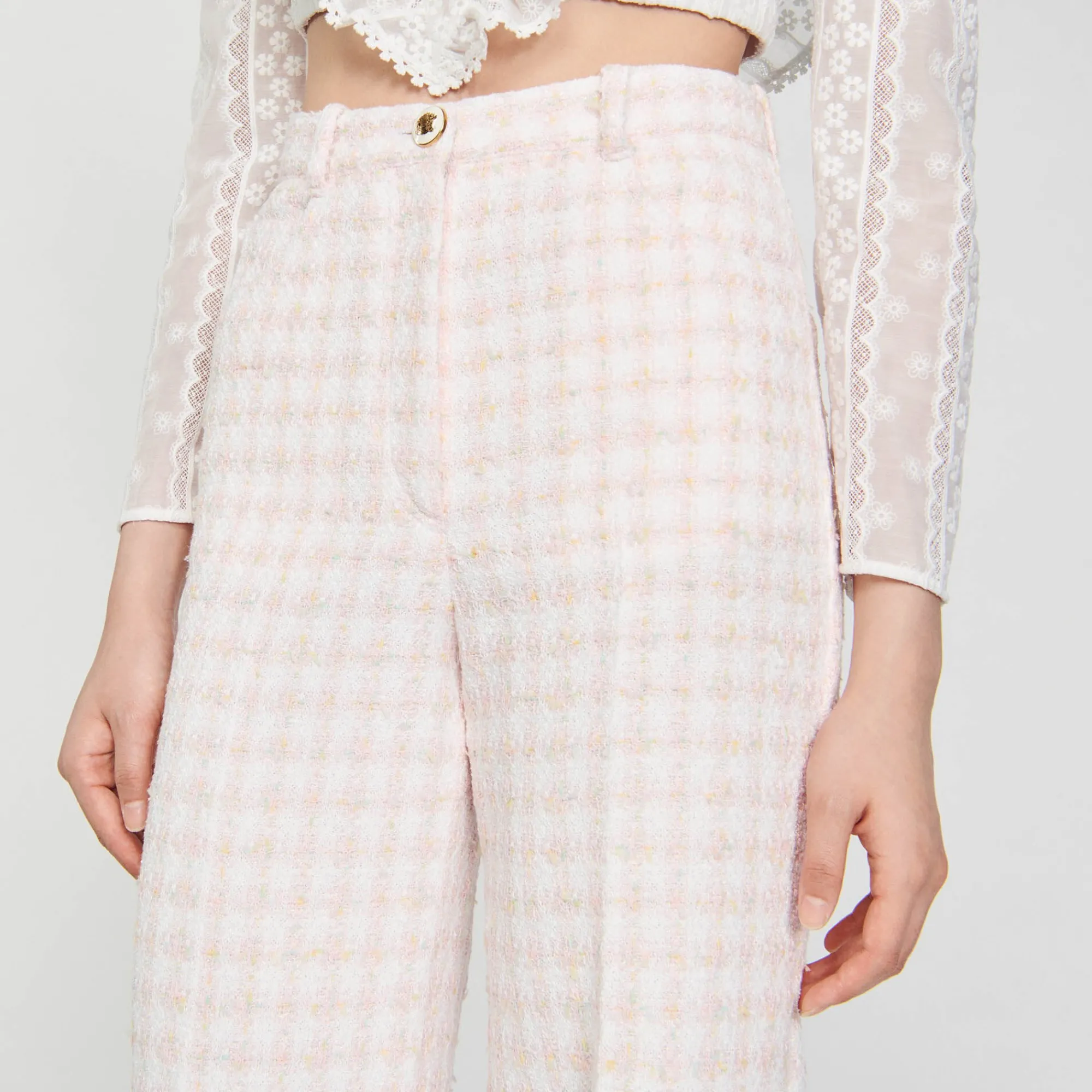Costumes|Pantalons & Jeans*SANDRO Pantalon De Costume En Tweed Rose Clair