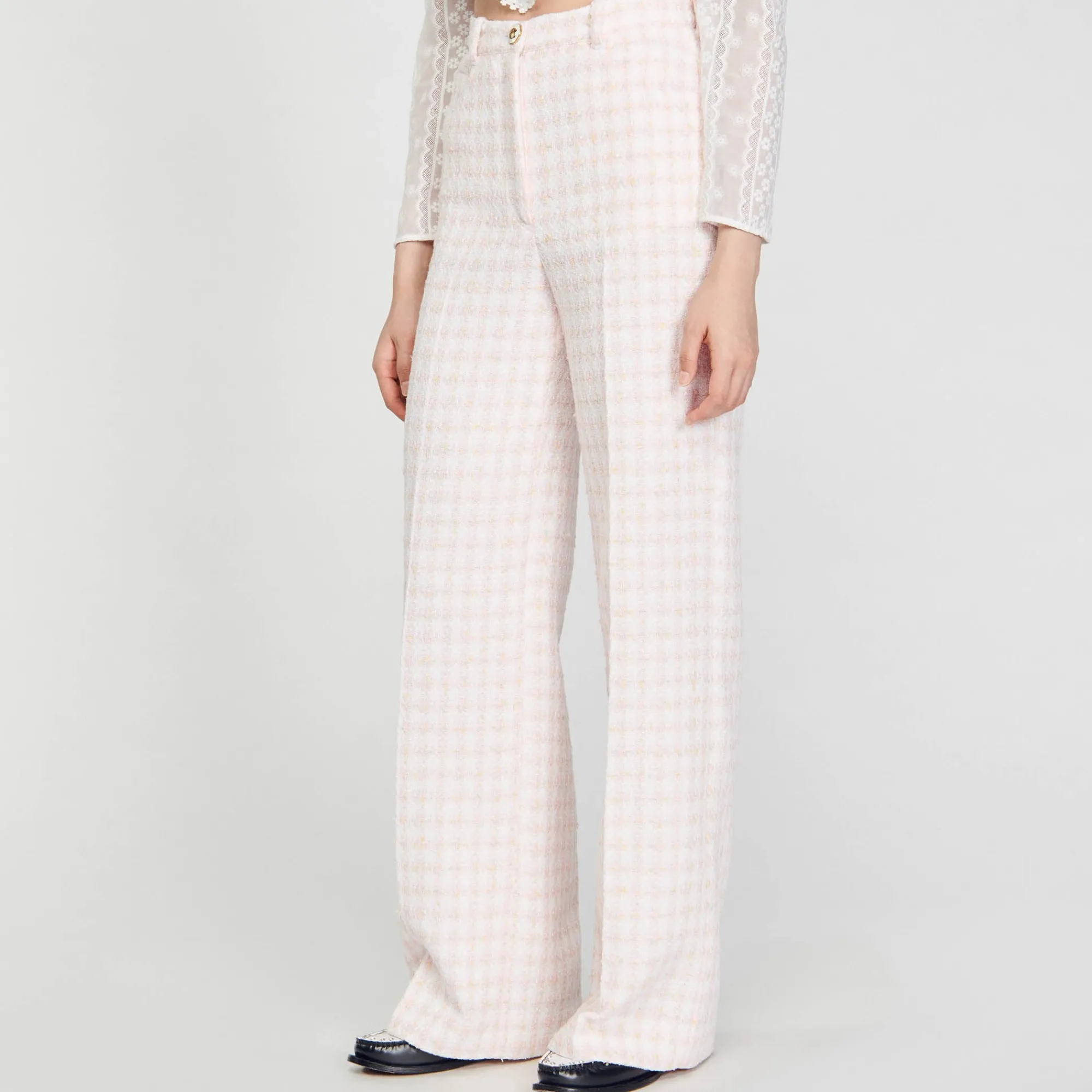Costumes|Pantalons & Jeans*SANDRO Pantalon De Costume En Tweed Rose Clair