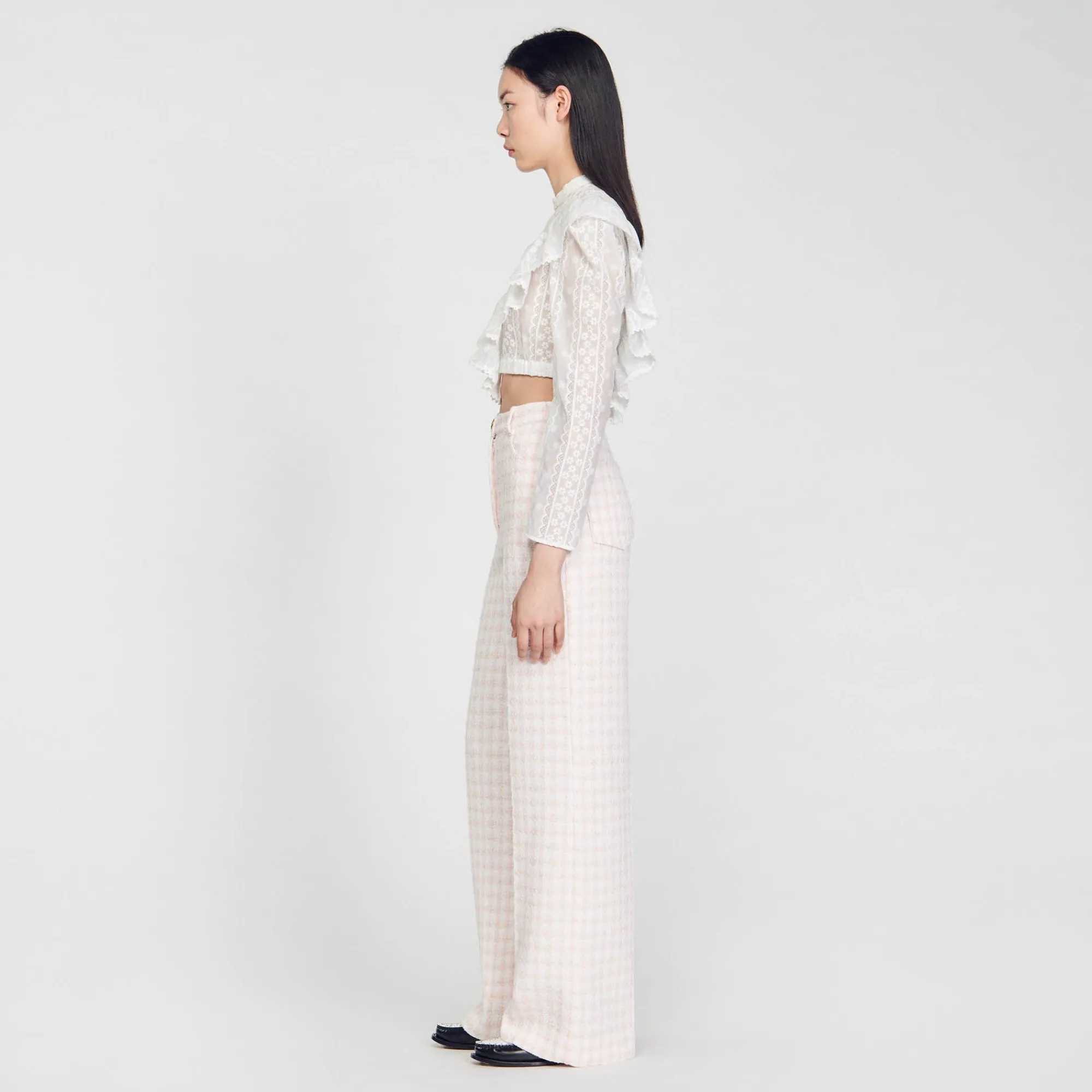 Costumes|Pantalons & Jeans*SANDRO Pantalon De Costume En Tweed Rose Clair