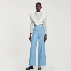 Costumes|Pantalons & Jeans*SANDRO Pantalon De Costume Large En Tweed Bleu