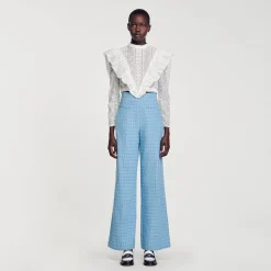 Costumes|Pantalons & Jeans*SANDRO Pantalon De Costume Large En Tweed Bleu