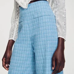 Costumes|Pantalons & Jeans*SANDRO Pantalon De Costume Large En Tweed Bleu