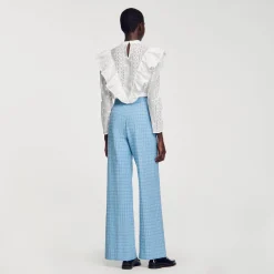 Costumes|Pantalons & Jeans*SANDRO Pantalon De Costume Large En Tweed Bleu