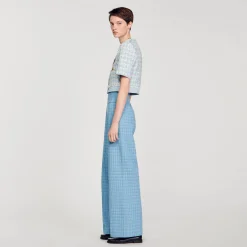 Costumes|Pantalons & Jeans*SANDRO Pantalon De Costume Large En Tweed Bleu