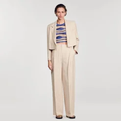 Costumes|Pantalons & Jeans*SANDRO Pantalon De Costume Large à Rayures Beige