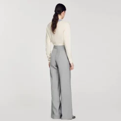 Costumes|Pantalons & Jeans*SANDRO Pantalon De Costume évasé Taille Haute Gris Clair