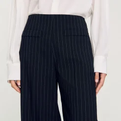 Costumes|Pantalons & Jeans*SANDRO Pantalon Droit à Fines Rayures Noir