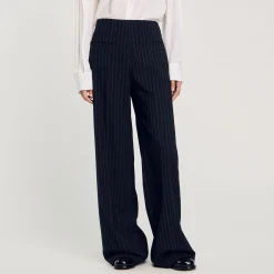 Costumes|Pantalons & Jeans*SANDRO Pantalon Droit à Fines Rayures Noir