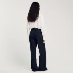 Costumes|Pantalons & Jeans*SANDRO Pantalon Droit à Fines Rayures Noir