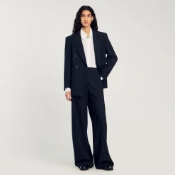 Costumes|Pantalons & Jeans*SANDRO Pantalon Droit à Fines Rayures Noir