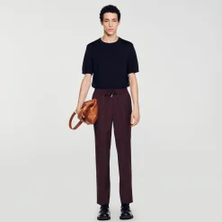 Pantalons & Shorts*SANDRO Pantalon Droit élastiqué Marron Foncé