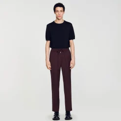 Pantalons & Shorts*SANDRO Pantalon Droit élastiqué Marron Foncé
