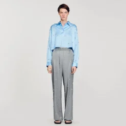 Ensembles|Pantalons & Jeans*SANDRO Pantalon En Lin Orné De Strass Gris
