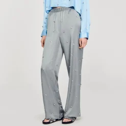Ensembles|Pantalons & Jeans*SANDRO Pantalon En Lin Orné De Strass Gris
