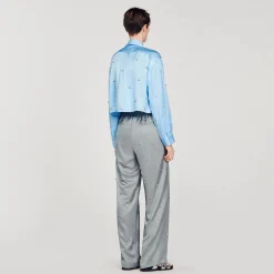 Ensembles|Pantalons & Jeans*SANDRO Pantalon En Lin Orné De Strass Gris