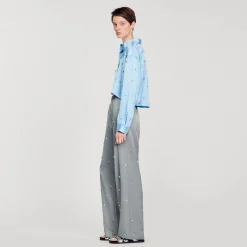 Ensembles|Pantalons & Jeans*SANDRO Pantalon En Lin Orné De Strass Gris