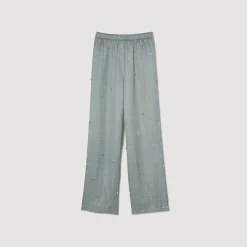 Ensembles|Pantalons & Jeans*SANDRO Pantalon En Lin Orné De Strass Gris