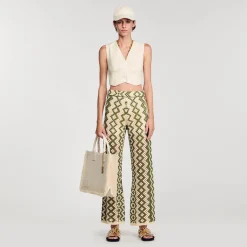 Ensembles|Pantalons & Jeans*SANDRO Pantalon En Maille Ecru / Kaki