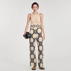 Pantalons & Jeans*SANDRO Pantalon En Maille Crochet Beige / Noir