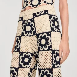 Pantalons & Jeans*SANDRO Pantalon En Maille Crochet Beige / Noir
