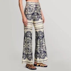 Ensembles|Pantalons & Jeans*SANDRO Pantalon Fluide Imprimé Beige / Marine