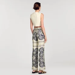 Ensembles|Pantalons & Jeans*SANDRO Pantalon Fluide Imprimé Beige / Marine
