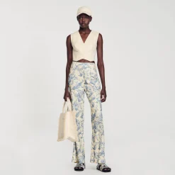 Ensembles|Pantalons & Jeans*SANDRO Pantalon Fluide Imprimé Ecru / Bleu