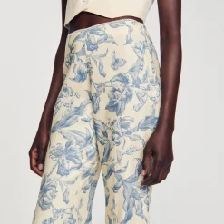 Ensembles|Pantalons & Jeans*SANDRO Pantalon Fluide Imprimé Ecru / Bleu