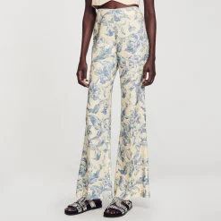 Ensembles|Pantalons & Jeans*SANDRO Pantalon Fluide Imprimé Ecru / Bleu