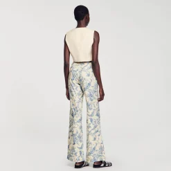 Ensembles|Pantalons & Jeans*SANDRO Pantalon Fluide Imprimé Ecru / Bleu