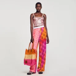Pantalons & Jeans*SANDRO Pantalon Fluide Imprimé Rose / Orange