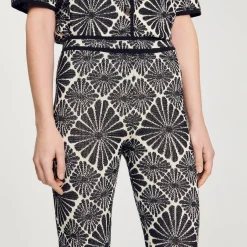 Ensembles|Pantalons & Jeans*SANDRO Pantalon Jacquard Fleur Ecru / Noir
