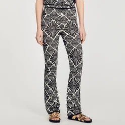 Ensembles|Pantalons & Jeans*SANDRO Pantalon Jacquard Fleur Ecru / Noir