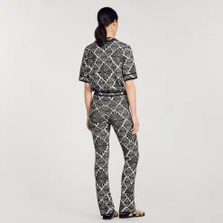 Ensembles|Pantalons & Jeans*SANDRO Pantalon Jacquard Fleur Ecru / Noir