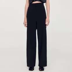 Pantalons & Jeans*SANDRO Pantalon Large à Bande Latérale Satinée Noir