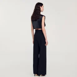 Pantalons & Jeans*SANDRO Pantalon Large à Bande Latérale Satinée Noir