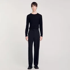 Pantalons & Shorts*SANDRO Pantalon Large En Laine Noir
