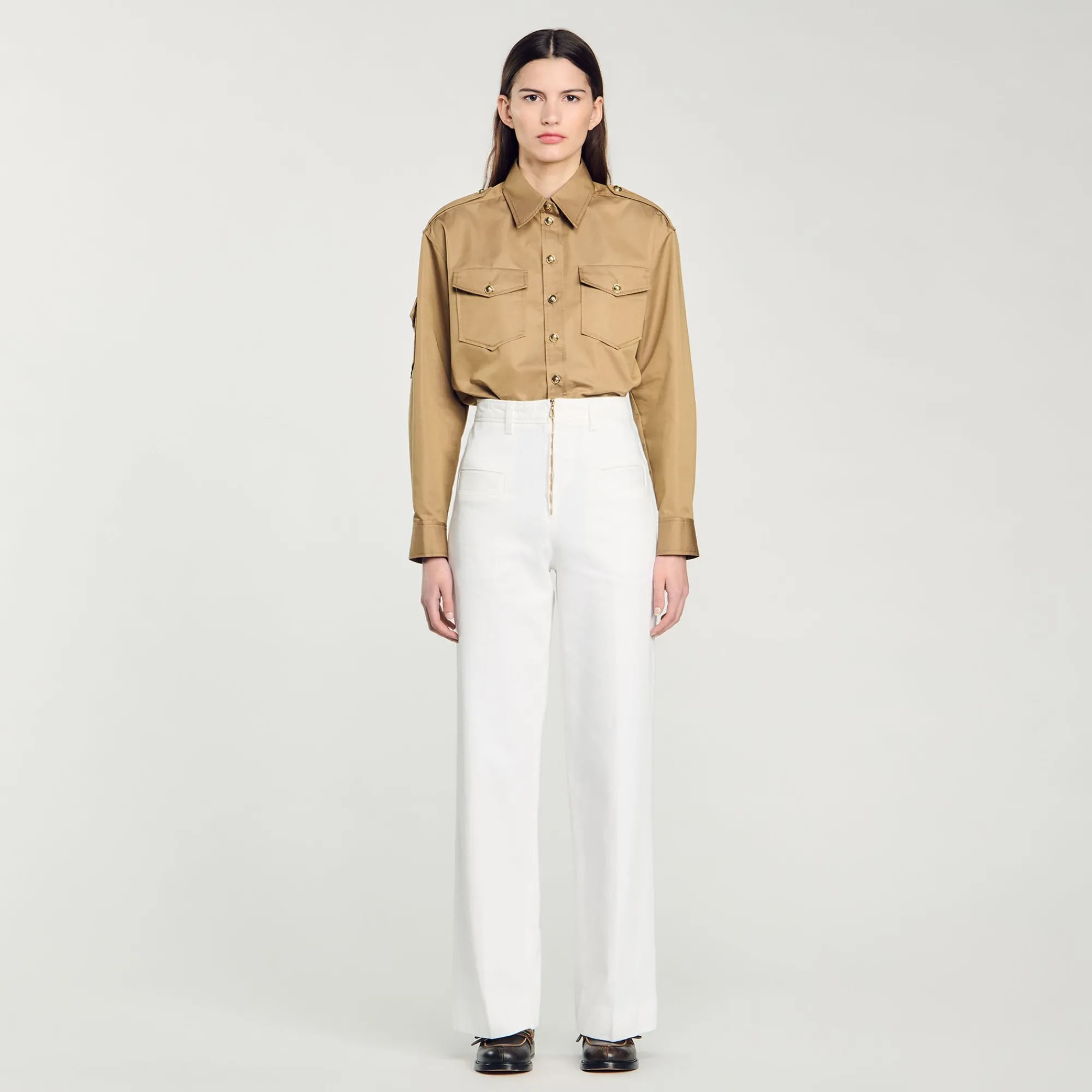 Pantalons & Jeans*SANDRO Pantalon Large En Toile blanc
