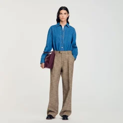 Ensembles|Pantalons & Jeans*SANDRO Pantalon Motif Pied De Poule Marron