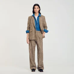 Ensembles|Pantalons & Jeans*SANDRO Pantalon Motif Pied De Poule Marron