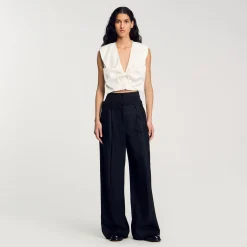Pantalons & Jeans*SANDRO Pantalon Rayé à Double Ceinture Noir