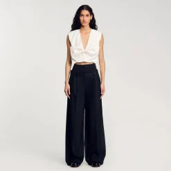 Pantalons & Jeans*SANDRO Pantalon Rayé à Double Ceinture Noir