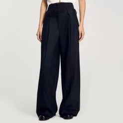 Pantalons & Jeans*SANDRO Pantalon Rayé à Double Ceinture Noir