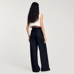 Pantalons & Jeans*SANDRO Pantalon Rayé à Double Ceinture Noir