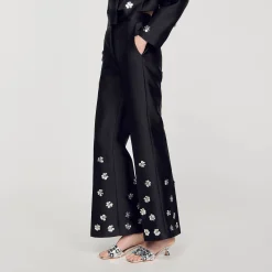 Ensembles|Pantalons & Jeans*SANDRO Pantalon Satiné Orné De Sequins Noir